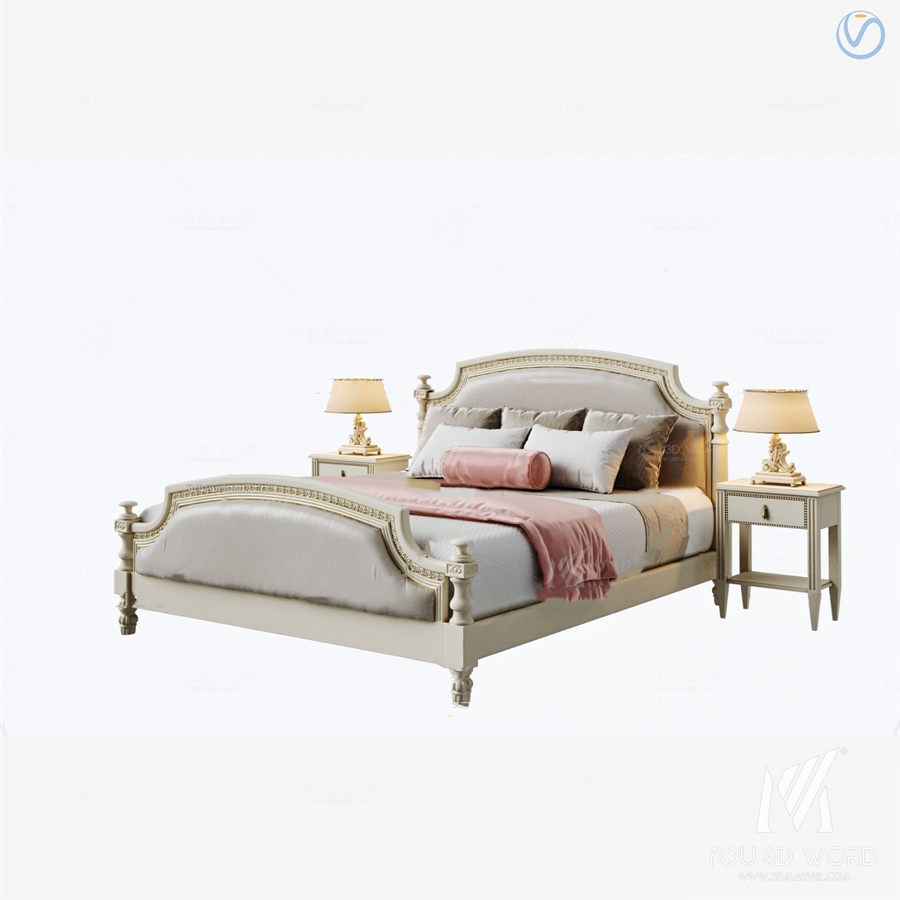 European style carved double bed 3d model